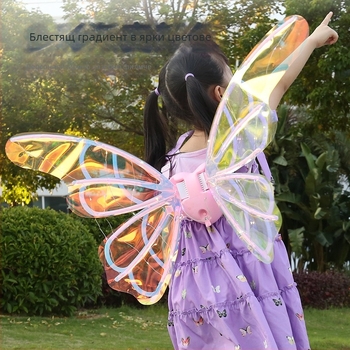 Светещи електрически крила на пеперуда за деца — подвижни крила със светлина и музика, пластмасова задна украса; за възраст 4–6 г.; 3C сертифициран (код 2023182202042649)