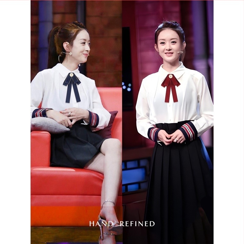 Женска JK риза с яка-панделка и цвете на яка, Материал: Агат, Подплата: Полиестер