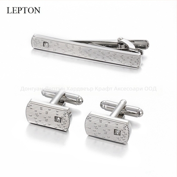 Комплект копчета за маншети и клипс за вратовръзка от мед, геометричен дизайн, инкрустирани с кристали