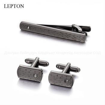 Комплект копчета за маншети и клипс за вратовръзка от мед, геометричен дизайн, инкрустирани с кристали