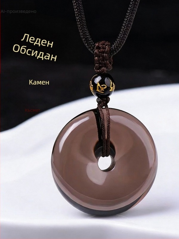 Обсидианова огърлица с геометрична форма и радужни очи – полирана обработка, китайски стил, литературно ретро