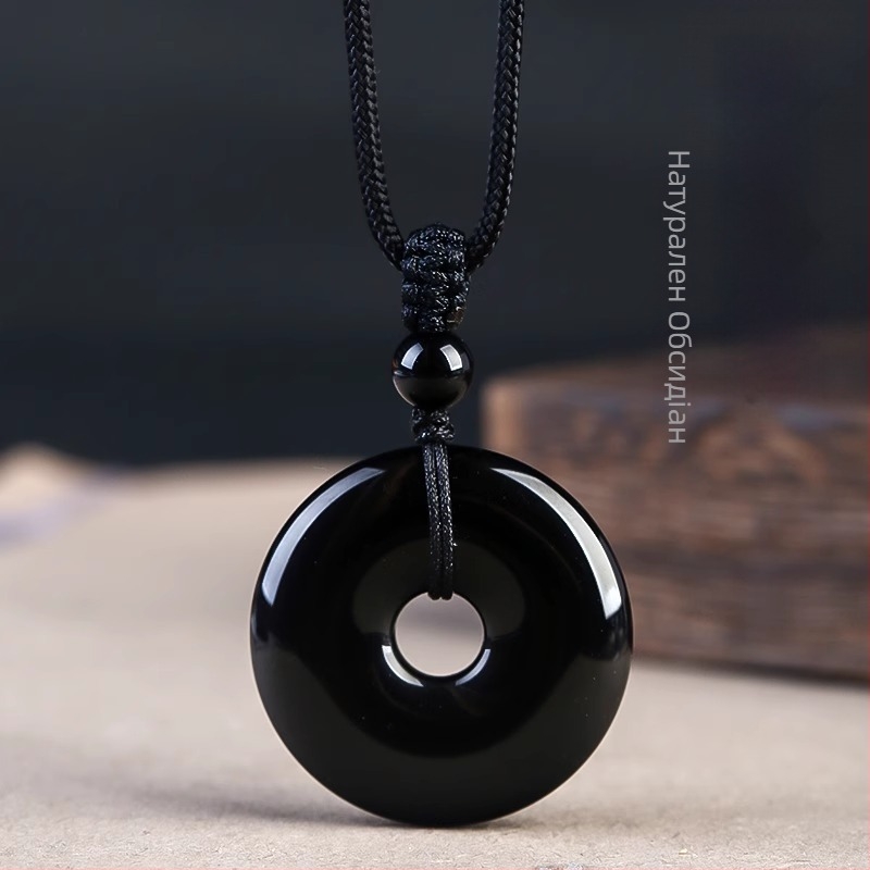 Обсидианова огърлица с геометрична форма и радужни очи – полирана обработка, китайски стил, литературно ретро