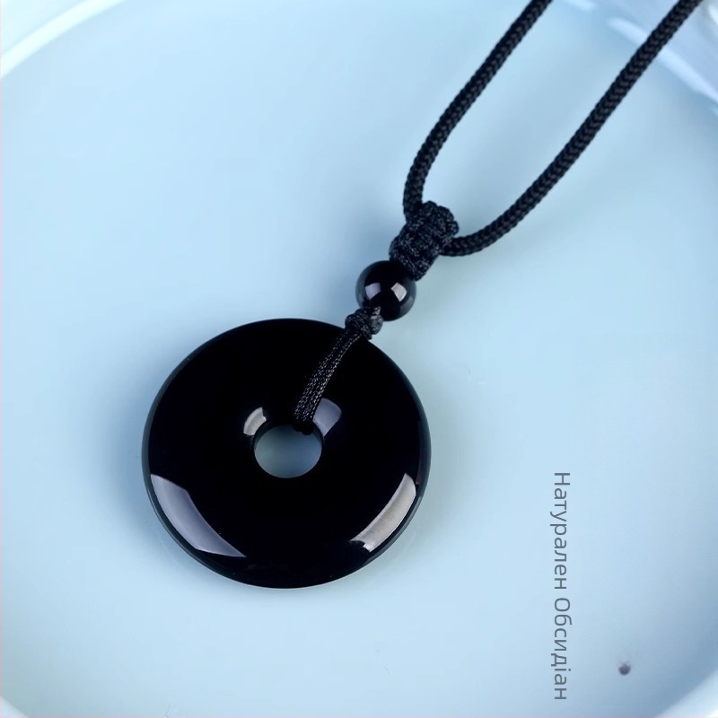 Обсидианова огърлица с геометрична форма и радужни очи – полирана обработка, китайски стил, литературно ретро