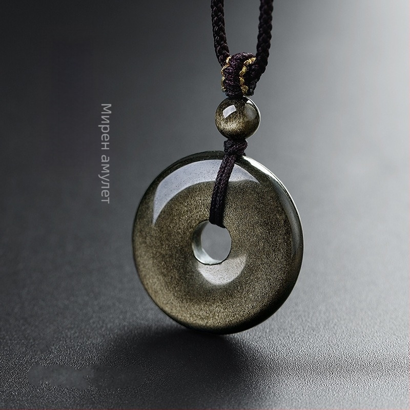 Обсидианова огърлица с геометрична форма и радужни очи – полирана обработка, китайски стил, литературно ретро