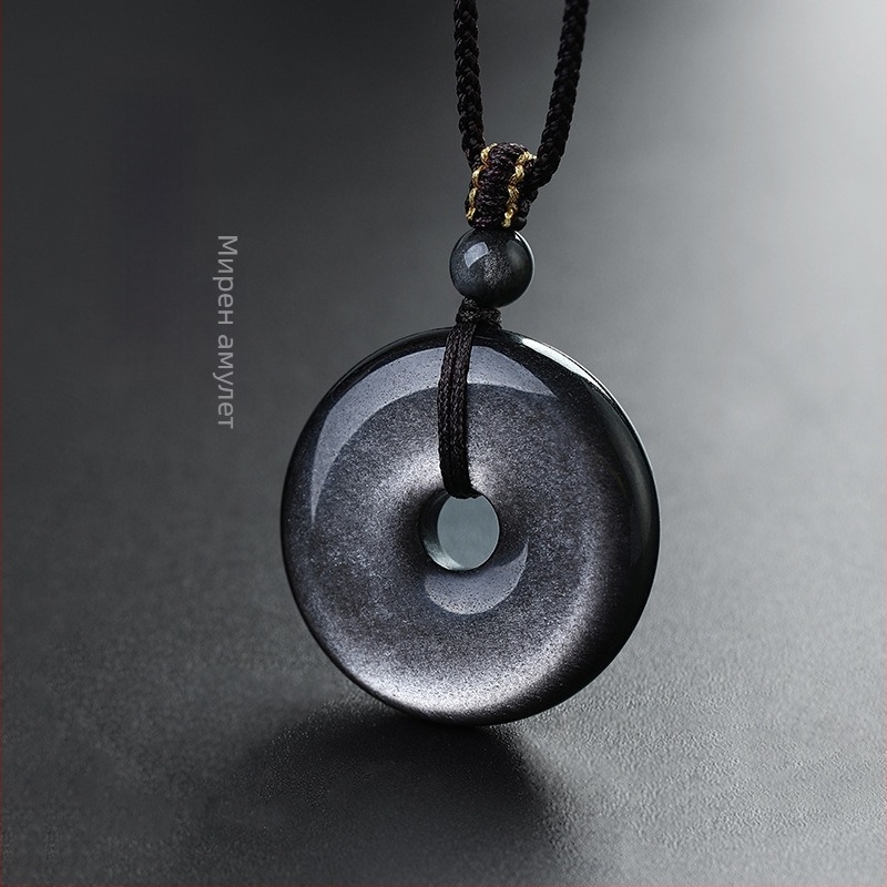 Обсидианова огърлица с геометрична форма и радужни очи – полирана обработка, китайски стил, литературно ретро