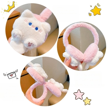 Детски earmuffs, cartoon дизайн, Back-wearing стил, изкуствен зайчи пух, зимно топло