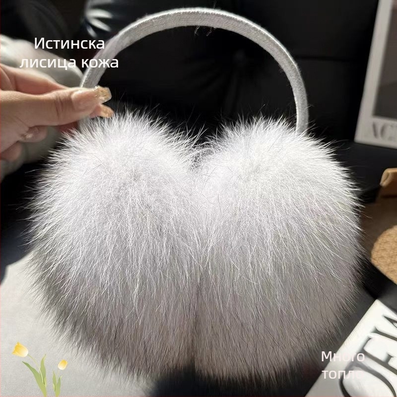 Корейски стил ушни защити от истинска лисица, монохромен дизайн, поддържат топлината, за зимно-есенно-пролетно време, стил базов/сладък