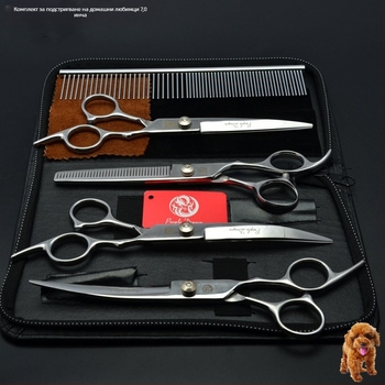 Комплект ножици за подстригване на кучета: прави и извити ножици за подстригване на козината, набор за грижа за козината, коприна цветя