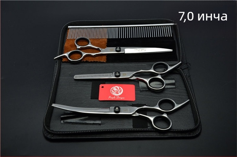 Комплект ножици за подстригване на кучета: прави и извити ножици за подстригване на козината, набор за грижа за козината, коприна цветя