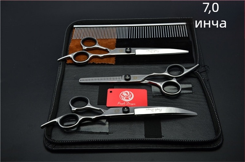 Комплект ножици за подстригване на кучета: прави и извити ножици за подстригване на козината, набор за грижа за козината, коприна цветя