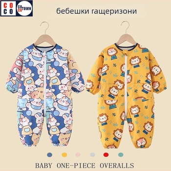 Бебешки пълзящ гащеризон - водоустойчив, едночастов, дълги ръкави, 95% полиестер, за деца 1–3 години (80–100 см)