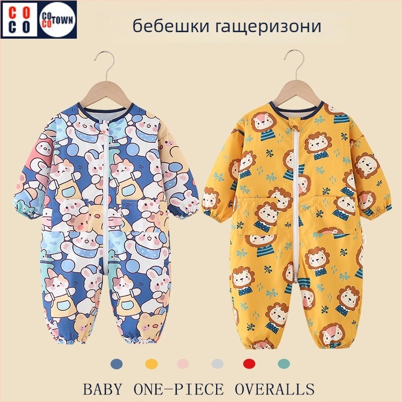 Бебешки пълзящ гащеризон - водоустойчив, едночастов, дълги ръкави, 95% полиестер, за деца 1–3 години (80–100 см)