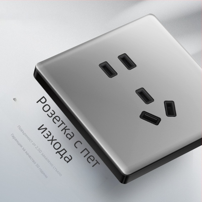 1-гнезден скрит USB изход със закален стъклен превключвател, 86 тип, LED индикатор, монтаж 60×60 мм, медно-фосфор бронзови контакти