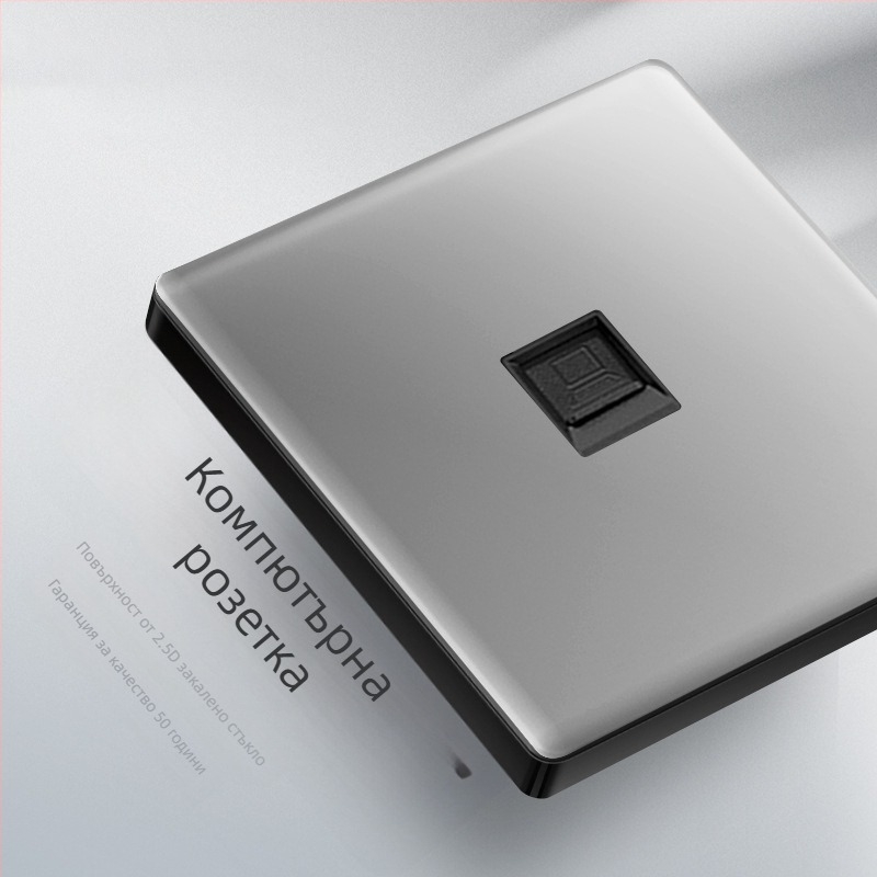 1-гнезден скрит USB изход със закален стъклен превключвател, 86 тип, LED индикатор, монтаж 60×60 мм, медно-фосфор бронзови контакти