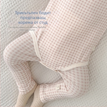 Памучен бебешки комплект за спане, дълъг ръкав, унисекс, новородено 0–12 месеца, есенно‑зимен сезон, памук‑еластан, скрито копче закопчаване
