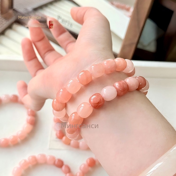 Браслет от нефрит, естествен стил за жени, 8 мм мъниста, 22 мъниста, марка Three Jubilee of the Ming Dynasty