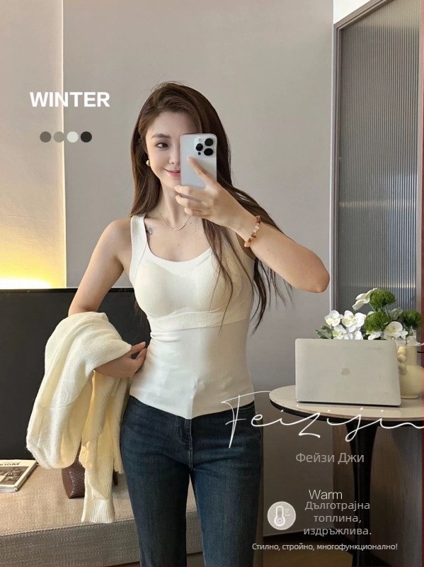 Потник за жени от найлон, стил жилетка с широки презрамки, кръгла яка, подходящ за всички сезони, съдържание на основния плат 50-70%