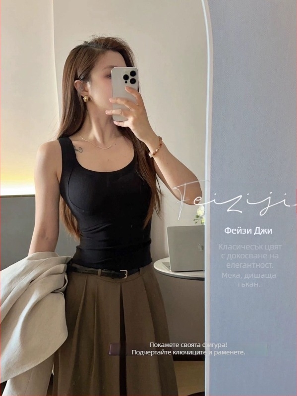 Потник за жени от найлон, стил жилетка с широки презрамки, кръгла яка, подходящ за всички сезони, съдържание на основния плат 50-70%