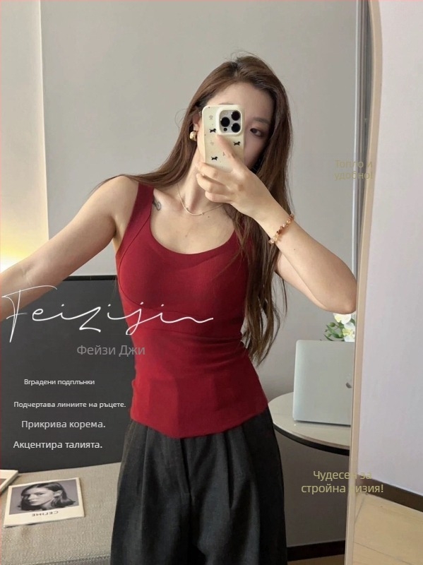 Потник за жени от найлон, стил жилетка с широки презрамки, кръгла яка, подходящ за всички сезони, съдържание на основния плат 50-70%