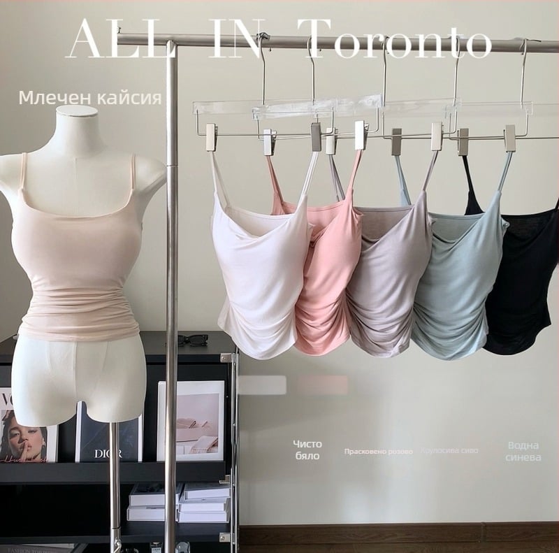 Потник с презрамки, квадратно деколте, плисиран дизайн, нейлонова материя, летен модел 2024