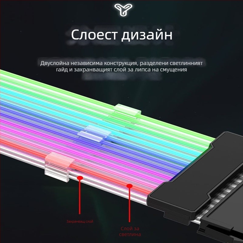 ARGB удължителен кабел за синхронизация, 24PIN интерфейс, 2×8P и 3×8P конектори, меден проводник, дължина 305 мм