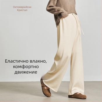 Панталони за бременни с широк крак и връзка за пристягане, есен 2025, полиестерен плат