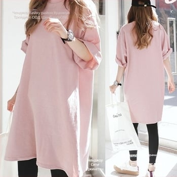 Тениска с средна дължина, 100% памук, свободна кройка, къс ръкав, кръгло деколте, бродерия