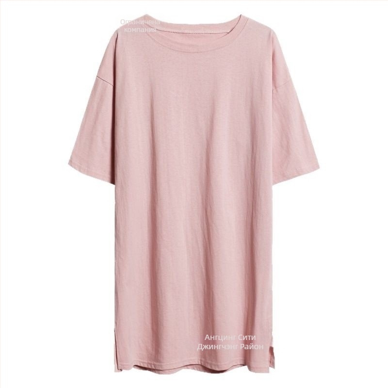 Тениска с средна дължина, 100% памук, свободна кройка, къс ръкав, кръгло деколте, бродерия