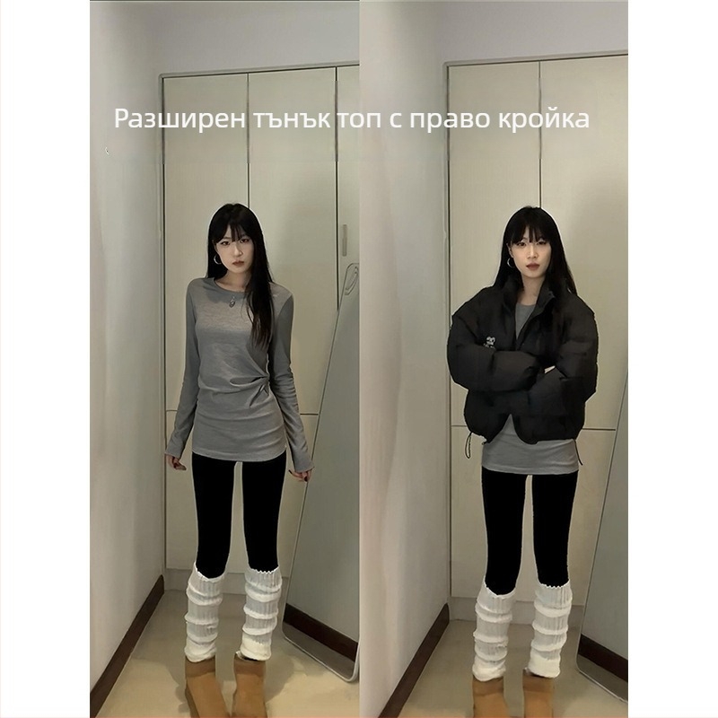 Дамски топ с качулка, тясна кройка, средна дължина, памук с еластан, подплатен с флийс