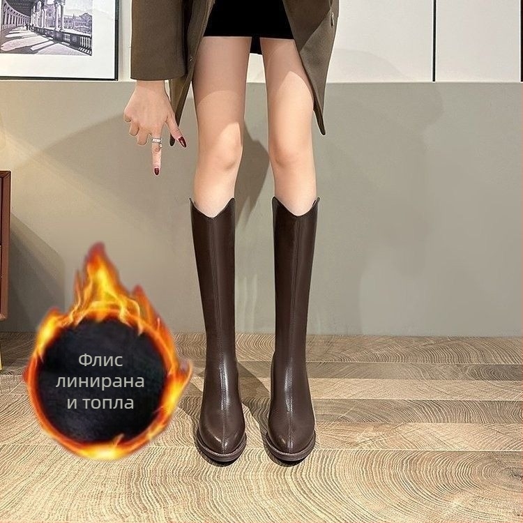 Ботуши с ресни от изкуствена кожа, висок маншон, заден цип, кръгла носка, плосък ток