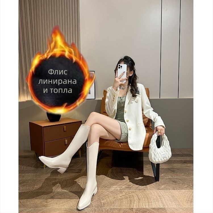 Ботуши с ресни от изкуствена кожа, висок маншон, заден цип, кръгла носка, плосък ток