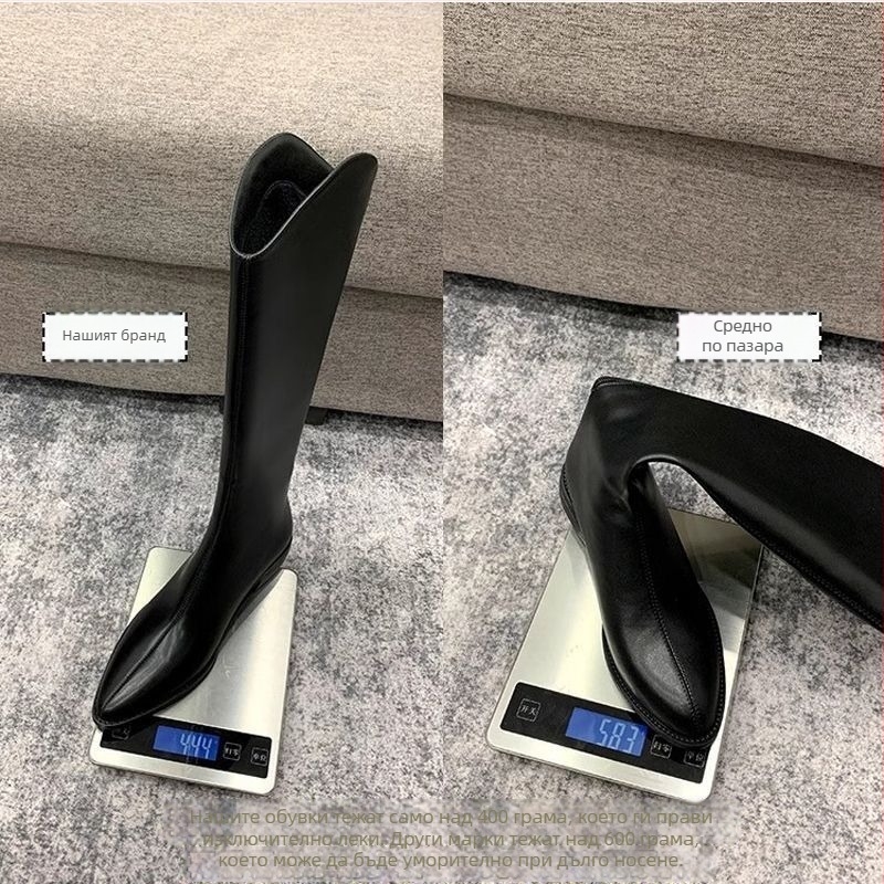 Ботуши с ресни от изкуствена кожа, висок маншон, заден цип, кръгла носка, плосък ток