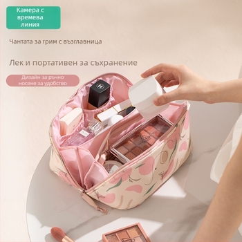 Козметична чанта с разделения за грим — водоустойчива, портативна и ултралека, голям капацитет (материал: полиестер; подплата: полиестер; принт)