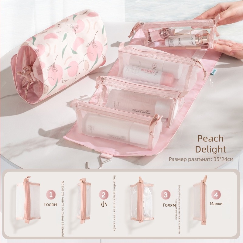 Козметична чанта с разделения за грим — водоустойчива, портативна и ултралека, голям капацитет (материал: полиестер; подплата: полиестер; принт)