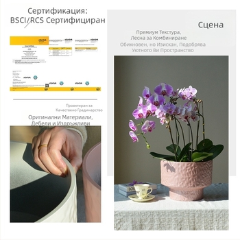 Сак за орхидея от пластмаса с текстура, имитираща керамична повърхност и вдлъбнати шарки, кремав цвят, класически стил