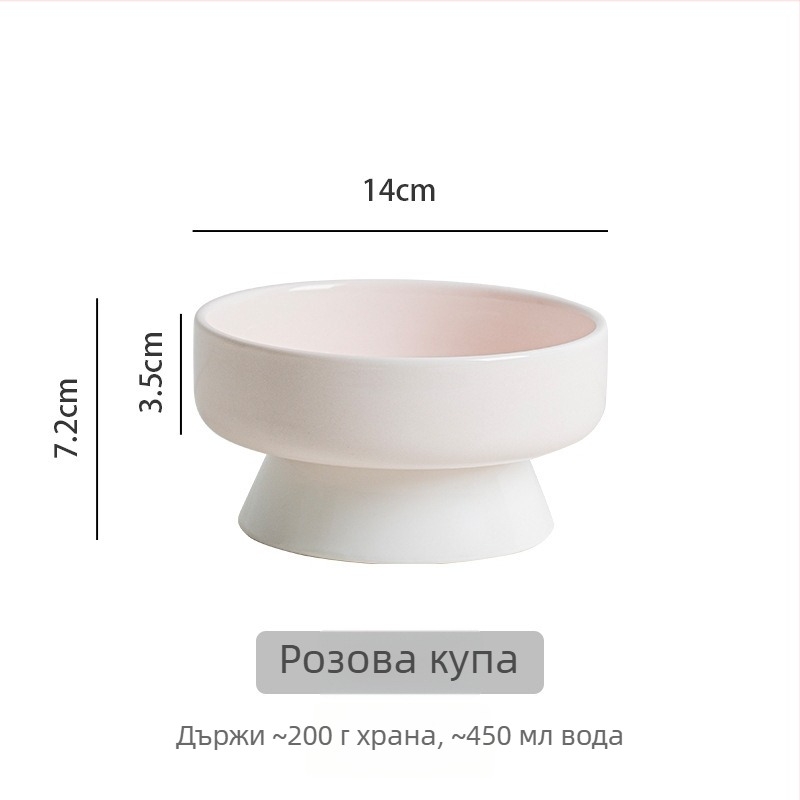 Керамична котешка купа с наклонен ръб за предотвратяване на преобръщане, подходяща за храна и вода. Марка: Picking up the moon without being stained. Произход: Чаочжоу, Гуандун.
