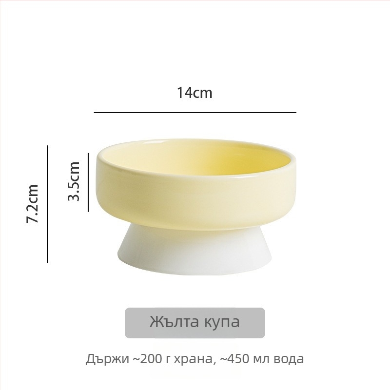 Керамична котешка купа с наклонен ръб за предотвратяване на преобръщане, подходяща за храна и вода. Марка: Picking up the moon without being stained. Произход: Чаочжоу, Гуандун.