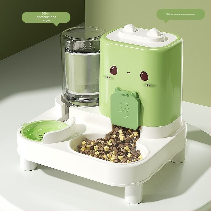 Котешка купа с автоматично хранене и вода — пластмасова двуфункционална купа за котки