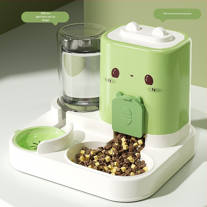 Котешка купа с автоматично хранене и вода — пластмасова двуфункционална купа за котки