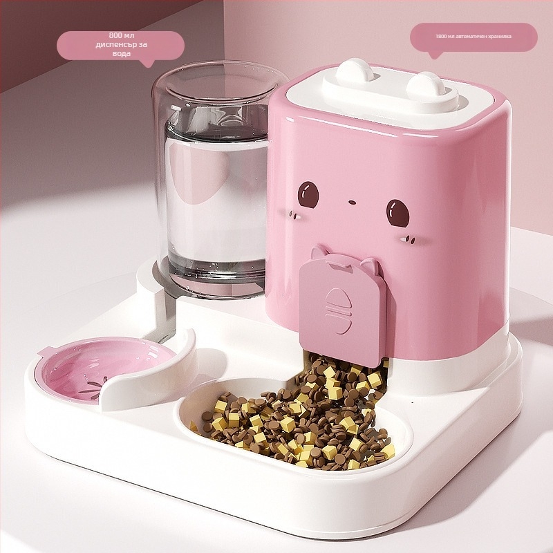 Котешка купа с автоматично хранене и вода — пластмасова двуфункционална купа за котки