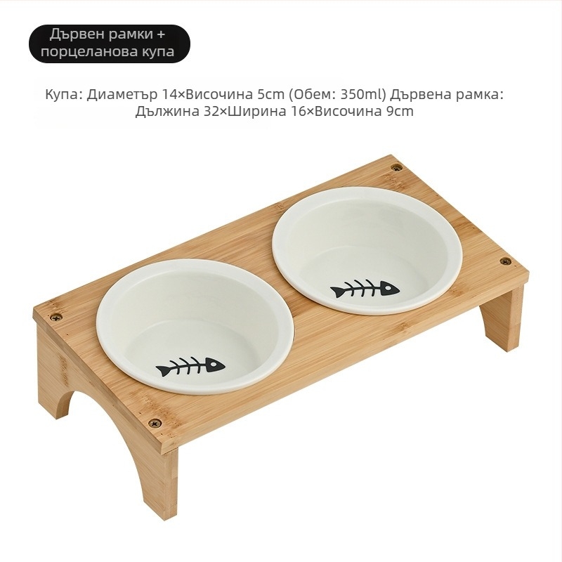 Котешка купа за храна с дървена рамка, Heng xiang, произход Чаочжоу — инструмент за домашни любимци