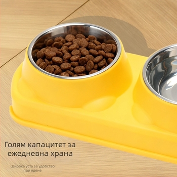 Пластмасова купа за храна за домашни любимци, двойна купа, интегрирана конструкция, антихлъзгаща, предпазваща от преобръщане, за котки и кучета