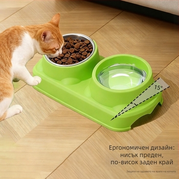Пластмасова купа за храна за домашни любимци, двойна купа, интегрирана конструкция, антихлъзгаща, предпазваща от преобръщане, за котки и кучета