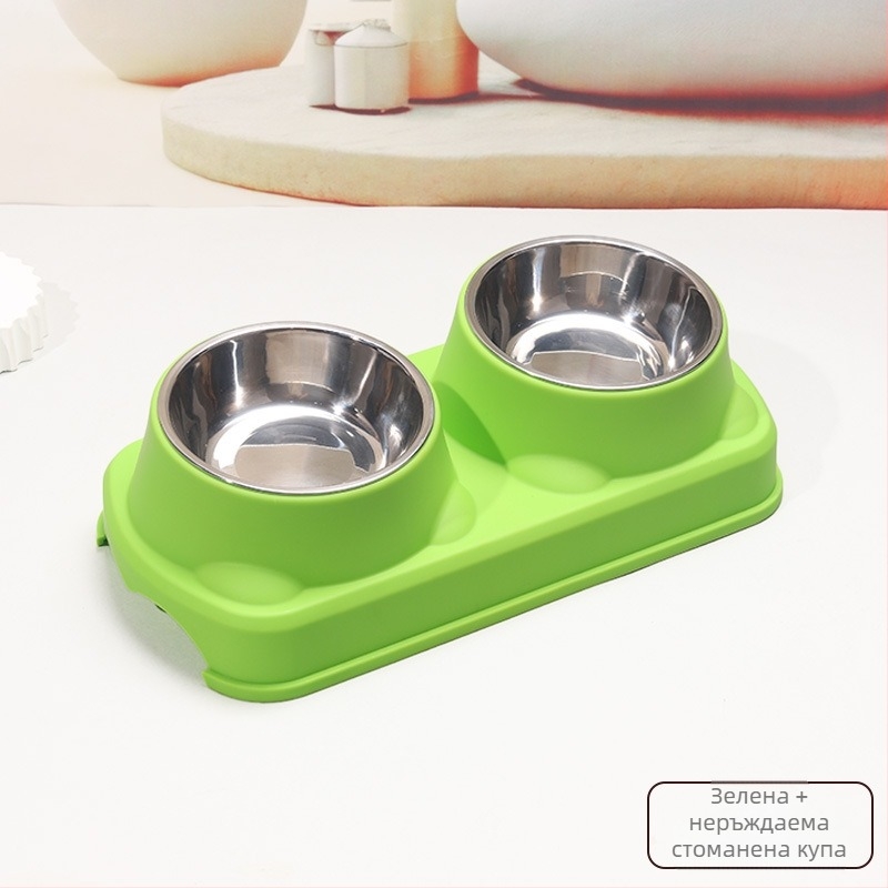 Пластмасова купа за храна за домашни любимци, двойна купа, интегрирана конструкция, антихлъзгаща, предпазваща от преобръщане, за котки и кучета