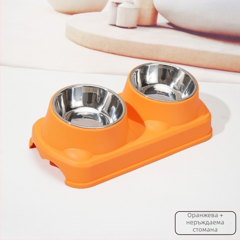 Пластмасова купа за храна за домашни любимци, двойна купа, интегрирана конструкция, антихлъзгаща, предпазваща от преобръщане, за котки и кучета
