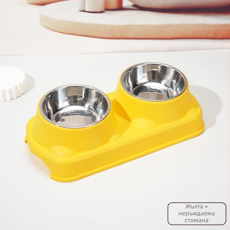 Пластмасова купа за храна за домашни любимци, двойна купа, интегрирана конструкция, антихлъзгаща, предпазваща от преобръщане, за котки и кучета
