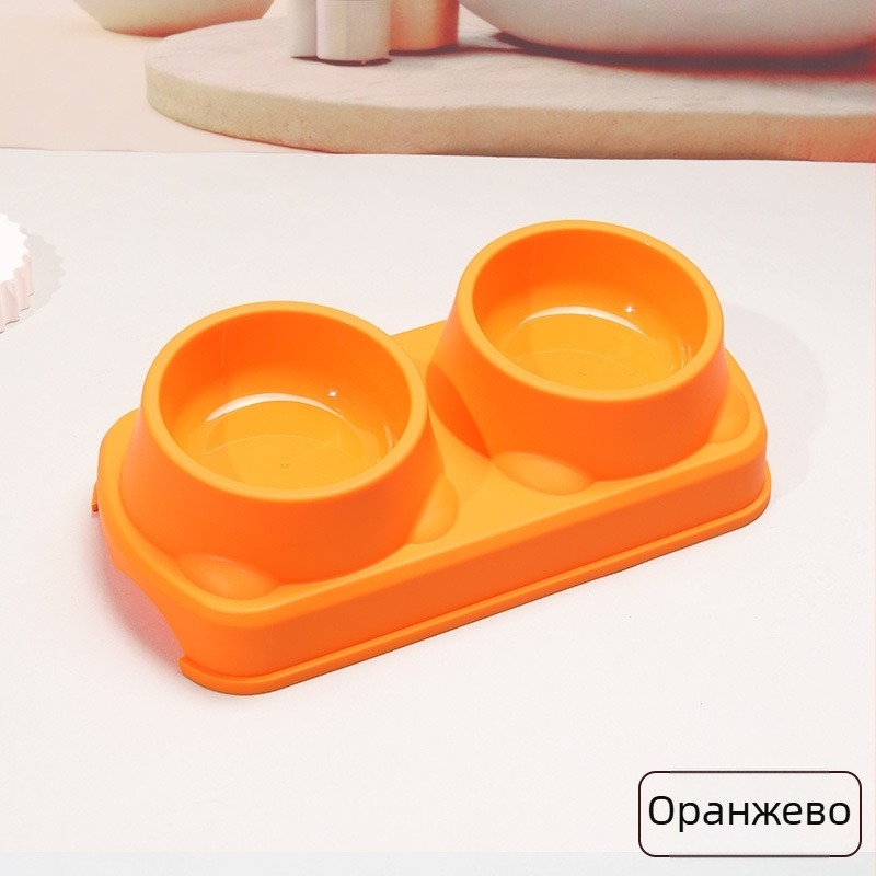 Пластмасова купа за храна за домашни любимци, двойна купа, интегрирана конструкция, антихлъзгаща, предпазваща от преобръщане, за котки и кучета