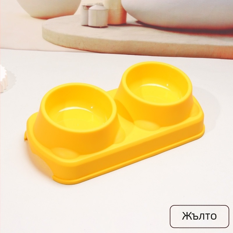 Пластмасова купа за храна за домашни любимци, двойна купа, интегрирана конструкция, антихлъзгаща, предпазваща от преобръщане, за котки и кучета