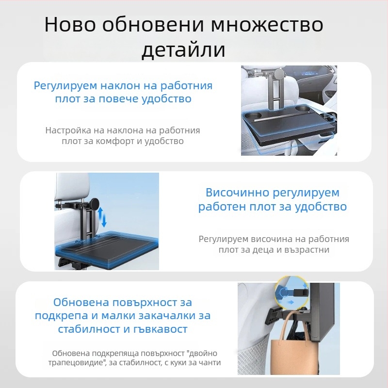 Waytogrow Автомобилна масичка за кола – ABS противохлъзваща, сгъваема маса с въртене и мултифункционалност, стенен монтаж, универсална съвместимост