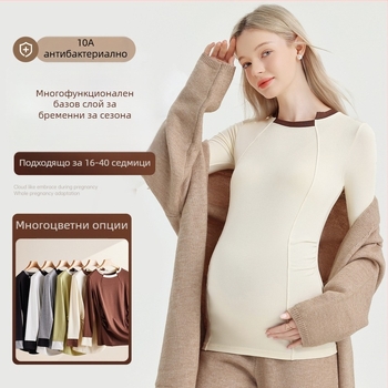 Бременна топ с дълги ръкави, без шарки, асиметрична яка, памук 50–70%